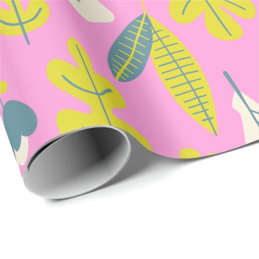 Retro grillige Scandinavische folk bloem in roze Cadeaupapier (Rol Hoek)