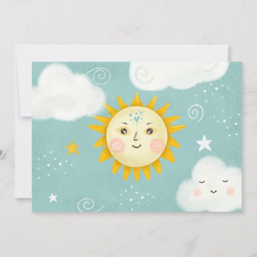 Retro grillige zon en wolken baby shower bedankkaart (Achterkant)