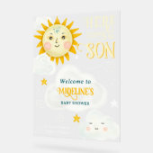 Retro grillige zon hier komt de zoon baby shower acryl bord (Hoek)