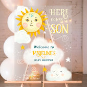 Retro grillige zon hier komt de zoon baby shower acryl bord