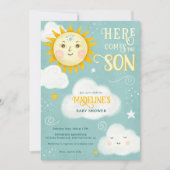 Retro grillige zon hier komt de zoon baby shower kaart (Voorkant)