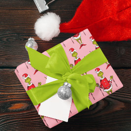 Retro Grinch Kerst Roze Patroon Inpakpapier Vel