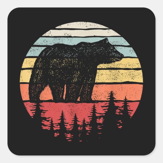 Retro Grizzly Beer Vierkante Sticker (Voorkant)