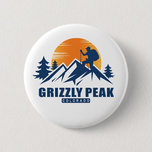 Retro Grizzly Peak Hike T-shirt Ronde Button 5,7 Cm (Voorkant)
