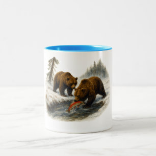 Retro Grizzlyberen Wildernis Scene - Negentiger 90 Tweekleurige Koffiemok