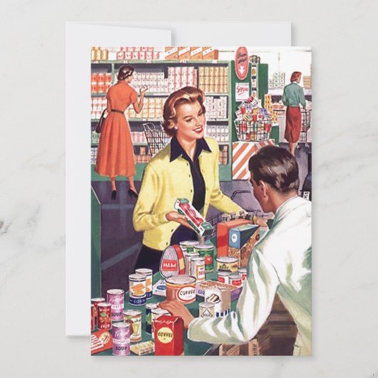 Retro Grocery Check Pantry Party Stock Kitchen Kaart (Voorkant)