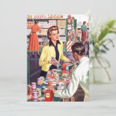 Retro Grocery Check Pantry Party Stock Kitchen Kaart (Staand voorkant)