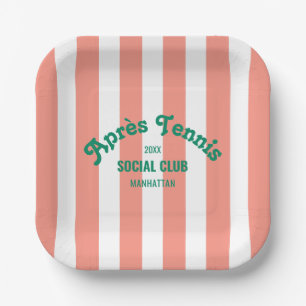 Retro Groen Après Tennis Social Club Roze Streep  Papieren Bordje