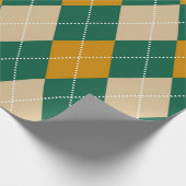 Retro Groen Beige Mosterd Argyle Patroon Cadeaupapier (Hoek)