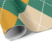 Retro Groen Beige Mosterd Argyle Patroon Cadeaupapier (Rol Hoek)