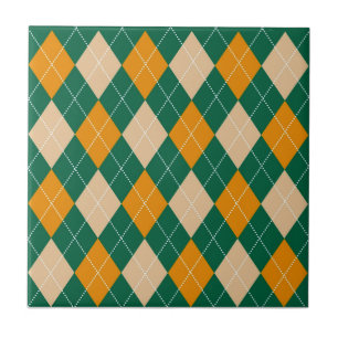 Retro Groen Beige Mosterd Argyle Patroon Tegeltje