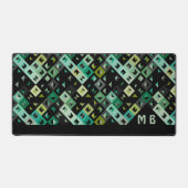 Retro Groen Blauwgroen Blauw Zwart Pop Kunstpatroo Bureaumat (Voorkant)