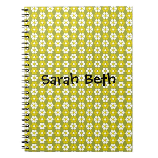 Retro Groen Bloem Patroon Gepersonaliseerd Notitieboek (Voorkant)
