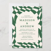 Retro Groen Checkerboard Bruiloft Kaart (Voorkant)