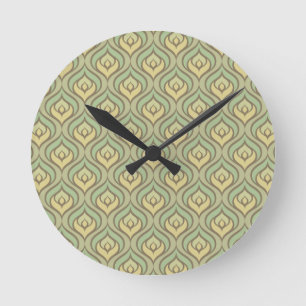 Retro groen en geel patroon ronde klok