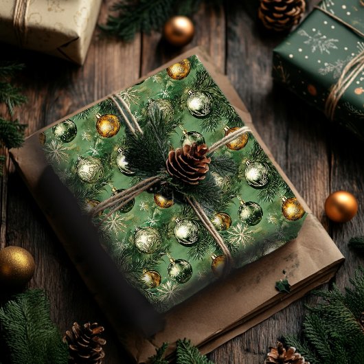 Retro groen en gouden Ornamenten inpakpapier