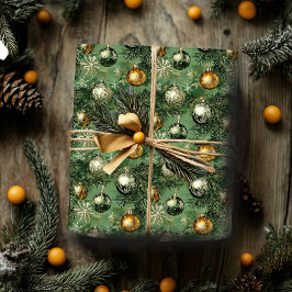 Retro groen en gouden Ornamenten inpakpapier