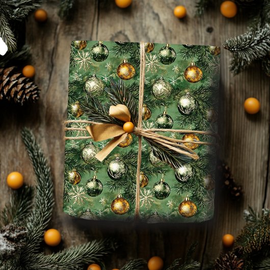 Retro groen en gouden Ornamenten inpakpapier