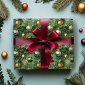 Retro groen en gouden Ornamenten inpakpapier