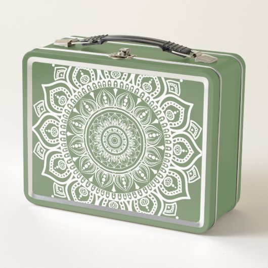 Retro groen en wit Mandala Art Print (Voorkant)