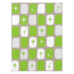 Retro Groen en Wit Tafelkleed Starbursts
