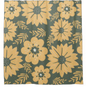 Retro  Groen Geel Bloemen Douchegordijn (Voorkant)