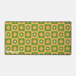 Retro Groen Geel Groovy Bloem Script Naam Bureaumat