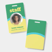 Retro Groen Geel Rond ID Foto Personeel Badge (Voor- en achterkant)