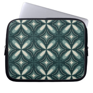 Retro groen geometrisch patroon laptop sleeve