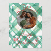 Retro groen geruit feestdagenkaart (Voorkant / Achterkant)