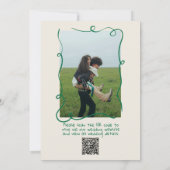 Retro Groen Getrokken Bloemen Foto QR Code Huwelij Kaart (Achterkant)