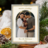 Retro Groen Goud Geplaagd Boog Foto Kerst Gelukkig Feestdagenkaart