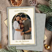 Retro Groen Goud Geplaagd Boog Foto Kerst Gelukkig Feestdagenkaart