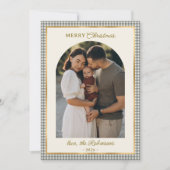 Retro Groen Goud Geplaagd Boog Foto Vrolijk Kerstf Feestdagenkaart (Voorkant)