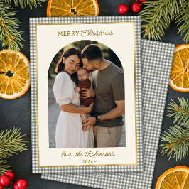 Retro Groen Goud Geplaagd Boog Foto Vrolijk Kerstf Feestdagenkaart