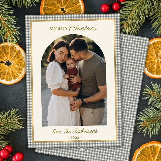 Retro Groen Goud Geplaagd Boog Foto Vrolijk Kerstf Feestdagenkaart