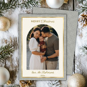 Retro Groen Goud Geplaagd Boog Foto Vrolijk Kerstf Feestdagenkaart