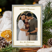 Retro Groen Goud Geplaagd Boog Foto Vrolijk Kerstf Feestdagenkaart