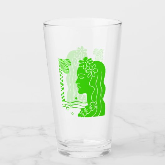 Retro Groen Hawaiiaans Meisje Glas (Voorkant)