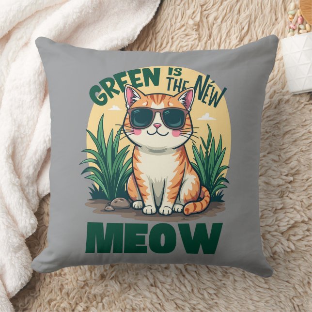 Retro "Groen is de nieuwe miauw" Cool Cat Natuur A Kussen (Deken)