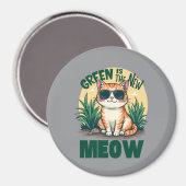 Retro "Groen is de nieuwe miauw" Cool Cat Natuur A Magneet (Voorkant / Achterkant)