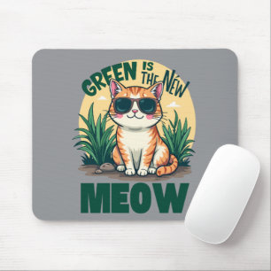 Retro "Groen is de nieuwe miauw" Cool Cat Natuur A Muismat