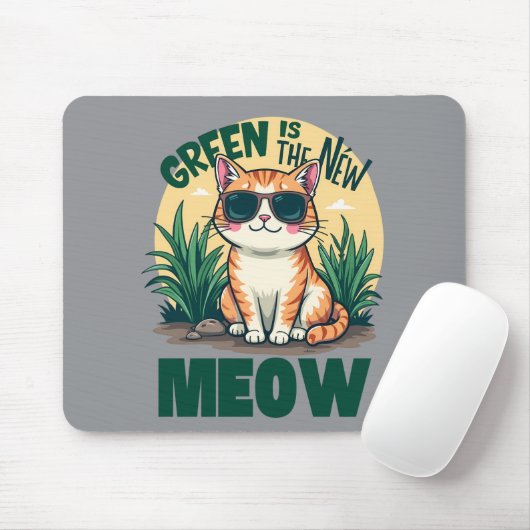 Retro "Groen is de nieuwe miauw" Cool Cat Natuur A Muismat (Met muis)