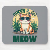 Retro "Groen is de nieuwe miauw" Cool Cat Natuur A Muismat (Voorkant)