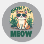 Retro "Groen is de nieuwe miauw" Cool Cat Natuur A Ronde Sticker (Voorkant)