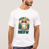 Retro "Groen is de nieuwe miauw" Cool Cat Natuur A T-shirt (Voorkant)