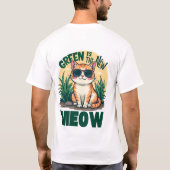 Retro "Groen is de nieuwe miauw" Cool Cat Natuur A T-shirt (Achterkant)