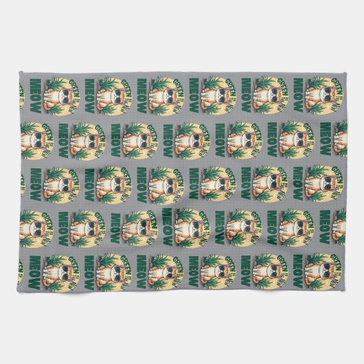 Retro "Groen is de nieuwe miauw" Cool Cat Natuur A Theedoek (Horizontaal)