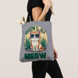Retro "Groen is de nieuwe miauw" Cool Cat Natuur A Tote Bag