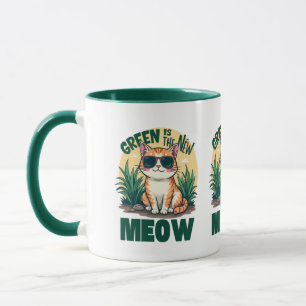 Retro "Groen is de Nieuwe Miauw" Koele Kat Natuur Mok